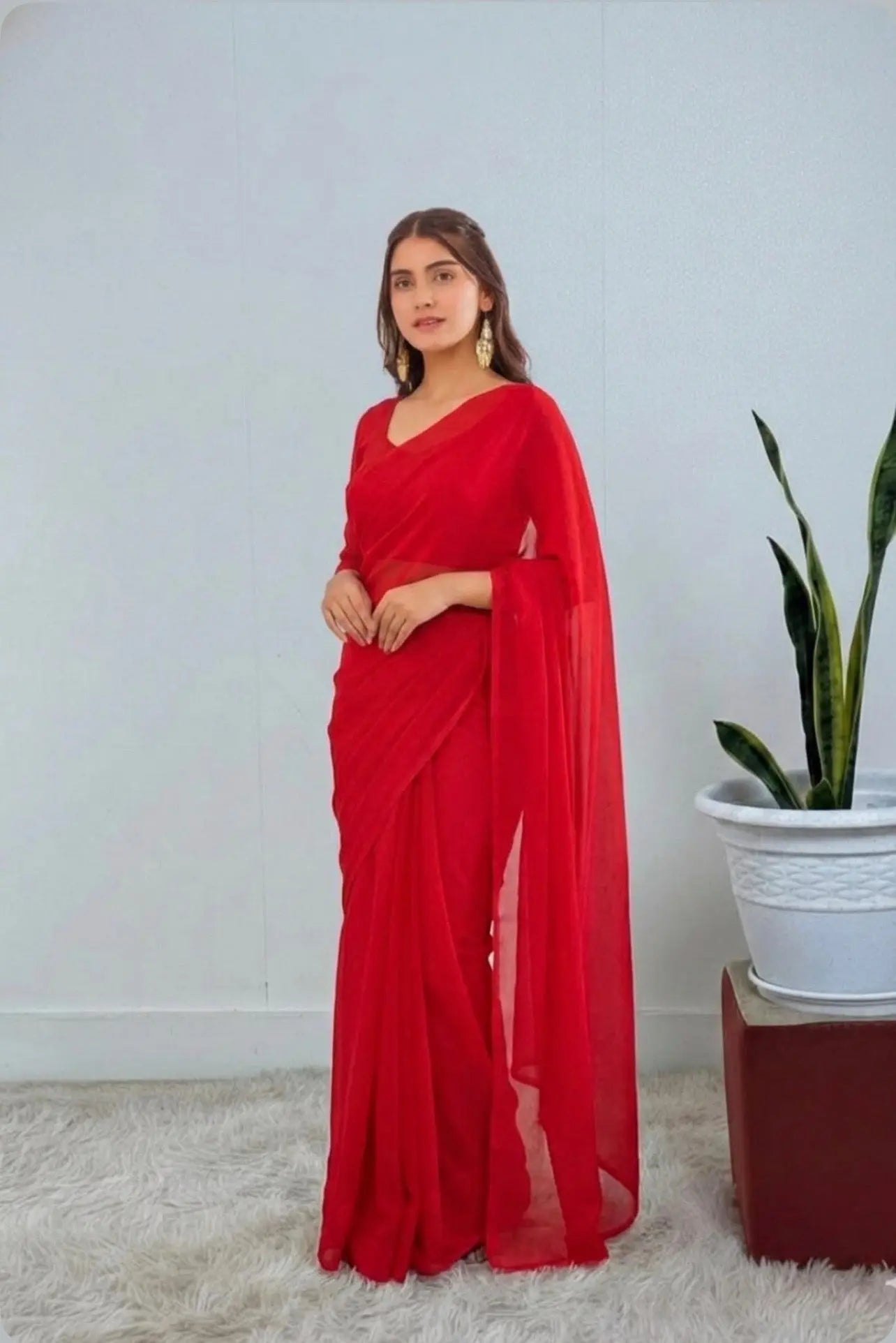 premium red saree ziab