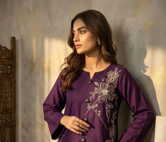 plum Embroidered 2-Piece Co-ord Set ziab