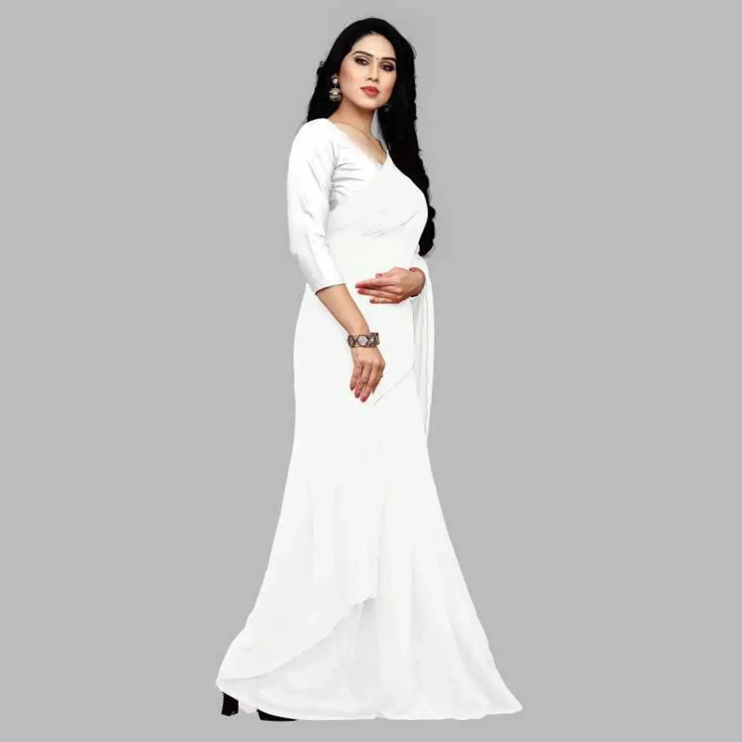 Pure White Saree with Matching Blouse Piece ziab