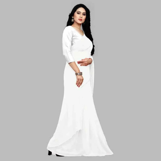 Pure White Saree with Matching Blouse Piece ziab