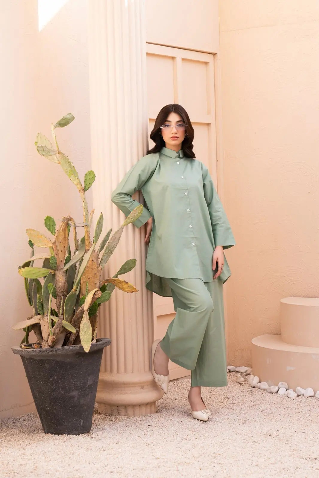 Elegant Sage Green Co-Ord Set – Women’s Loose Fit Top & Trouser ziab