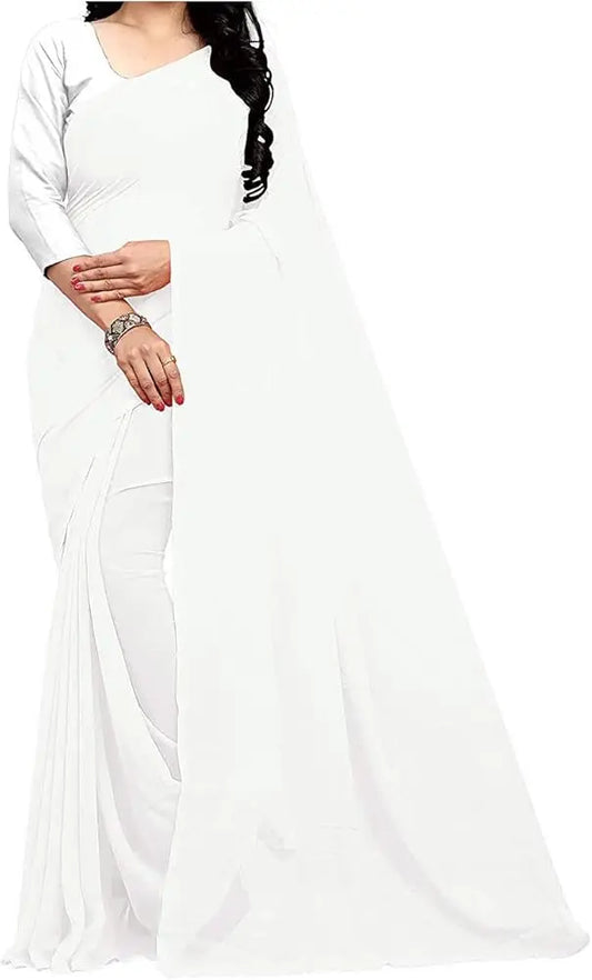Pure White Saree with Matching Blouse Piece ziab