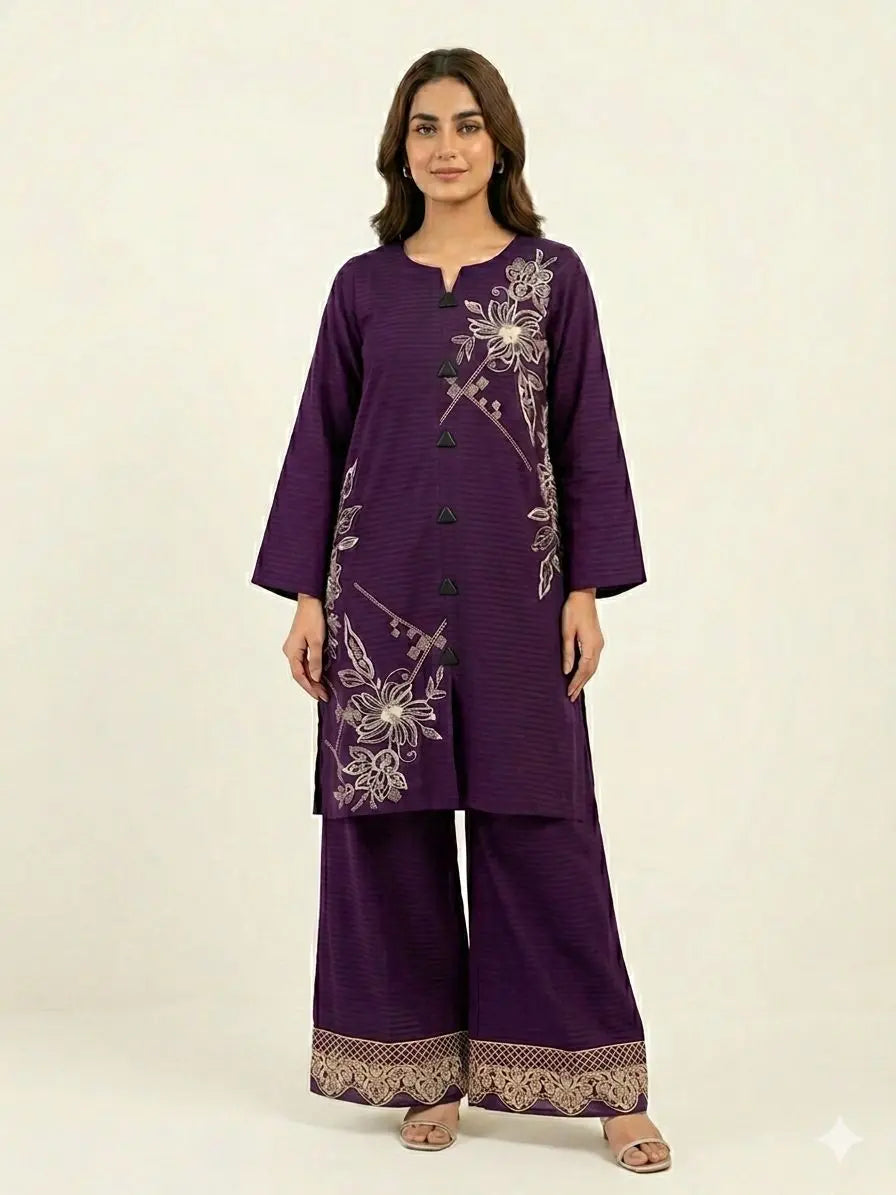 plum Embroidered 2-Piece Co-ord Set ziab