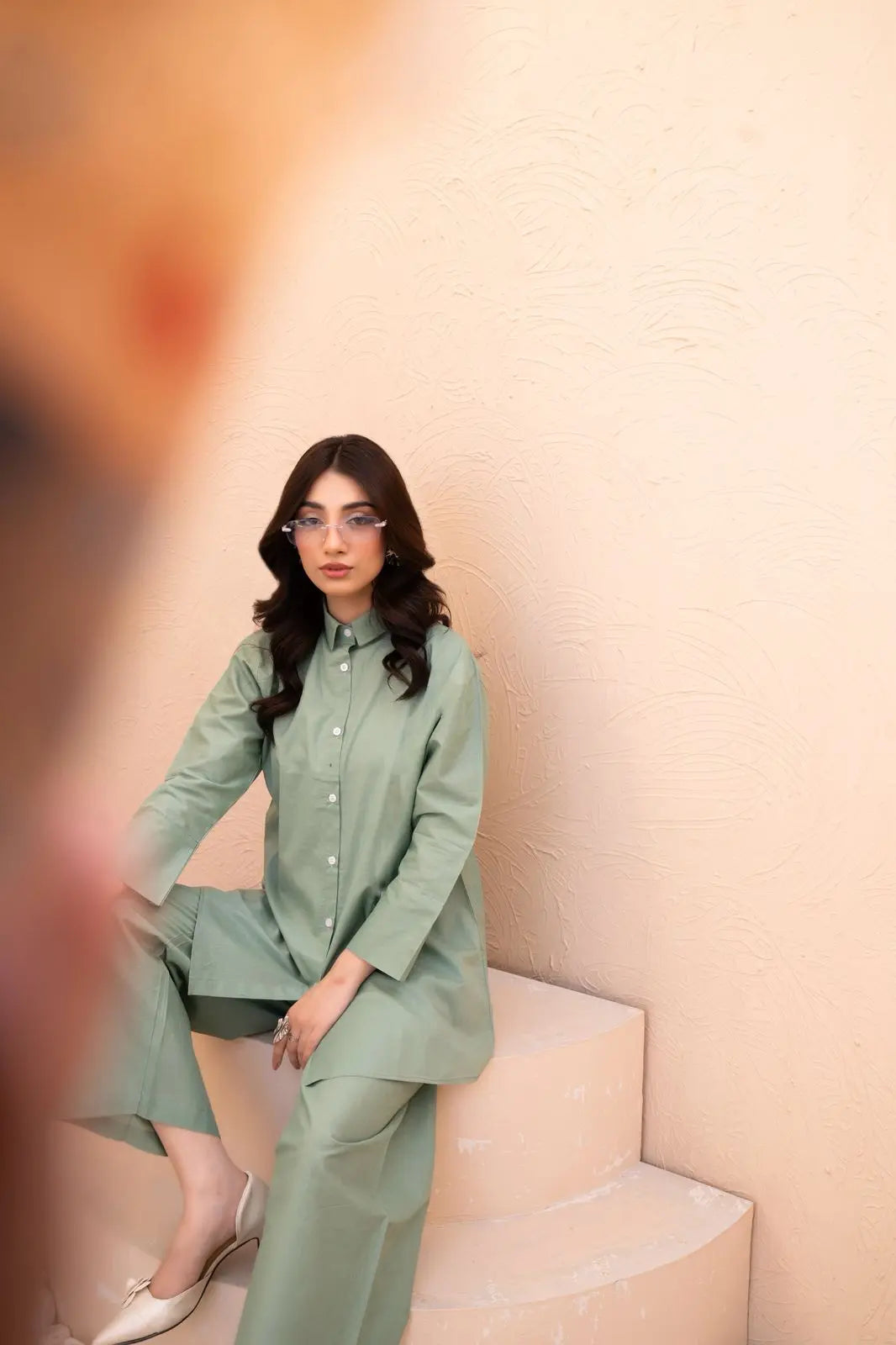 Elegant Sage Green Co-Ord Set – Women’s Loose Fit Top & Trouser ziab