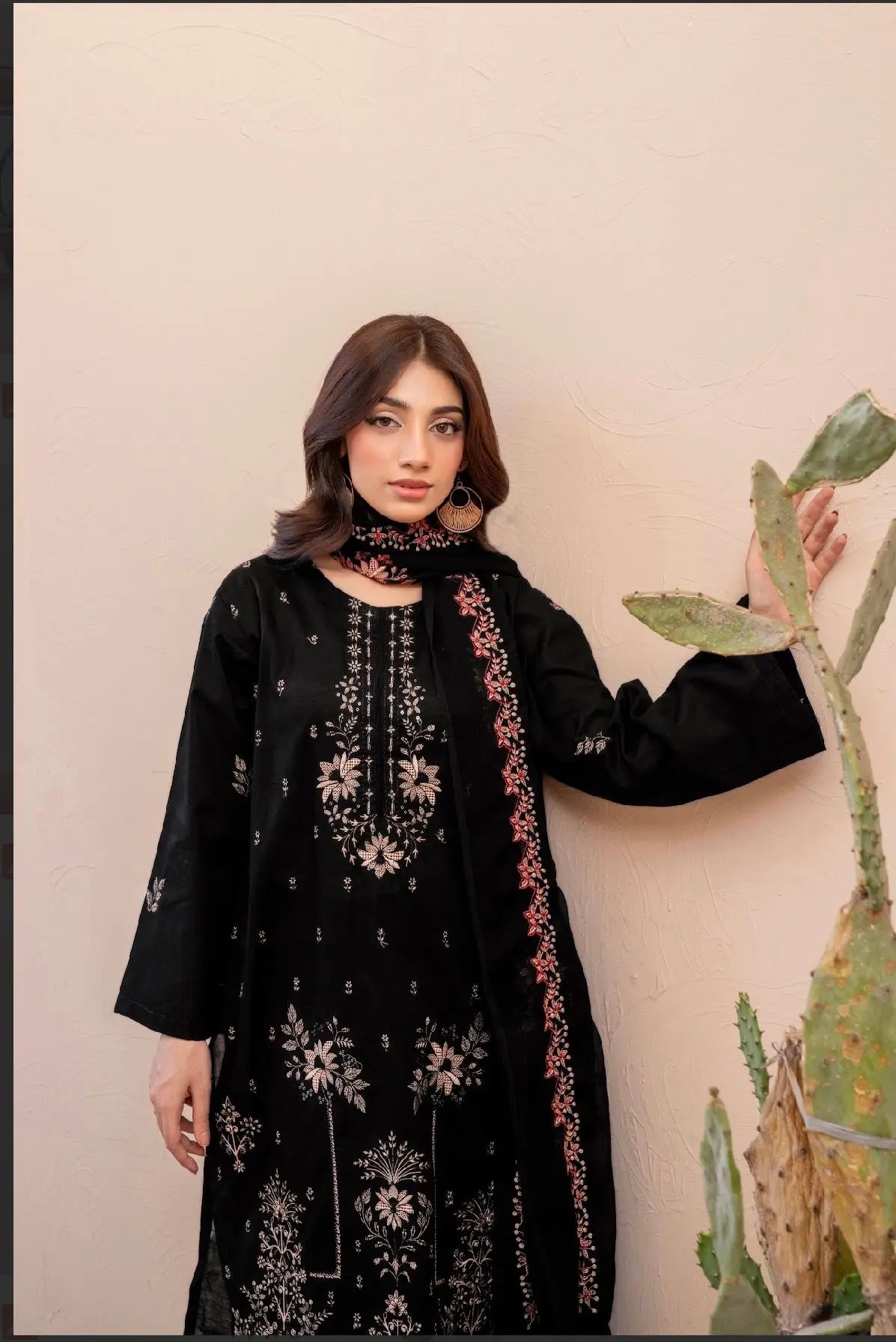 Premium Black Lawn Suit with Embroidered kameez and dupata dyed trouser ziab