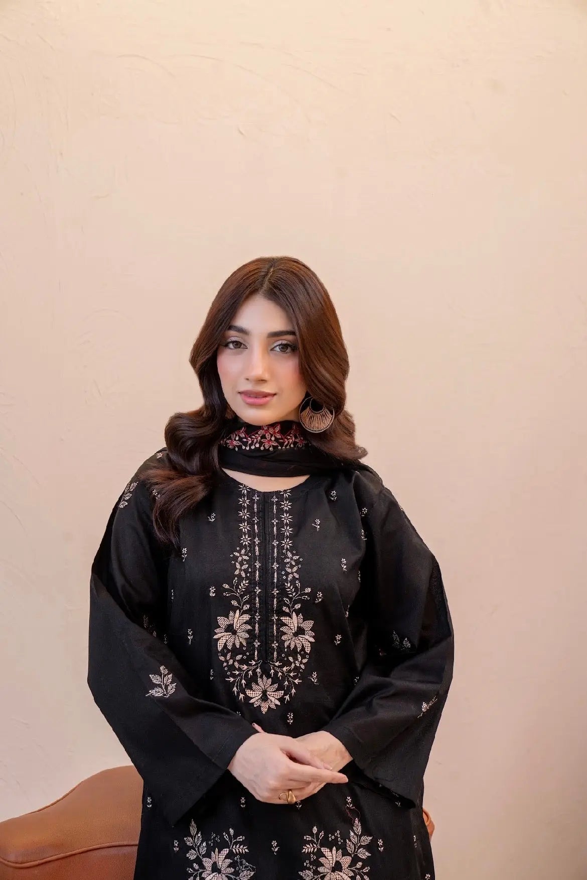 Premium Black Lawn Suit with Embroidered kameez and dupata dyed trouser ziab