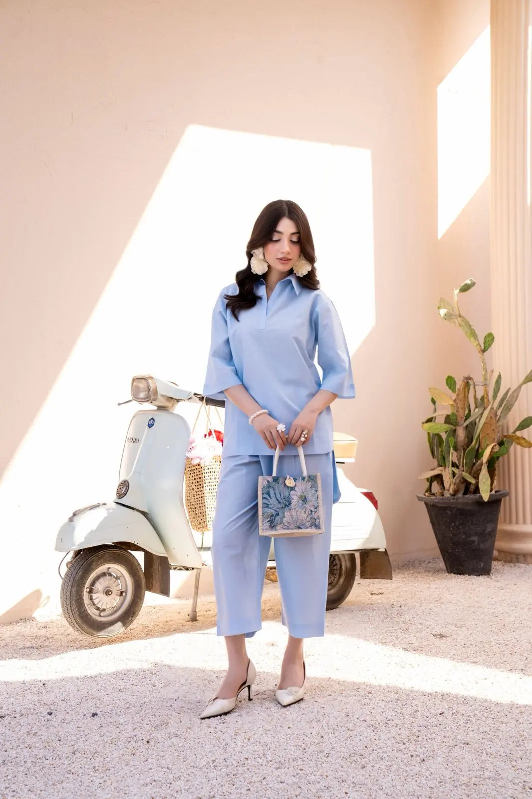Premium Pastel Blue  Co-Ord - Minimal Shirt and Trouser ziab