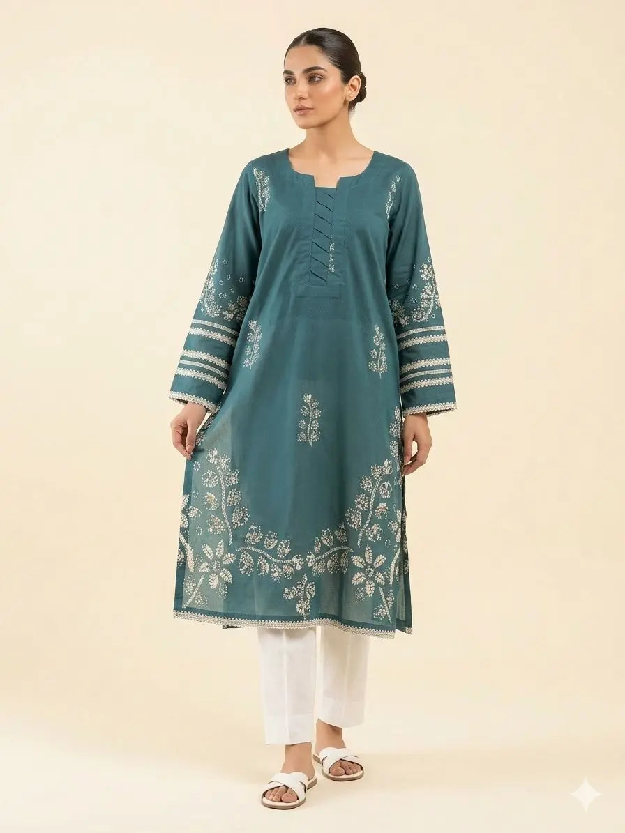 Printed Teal green 2 piece stitched ziab
