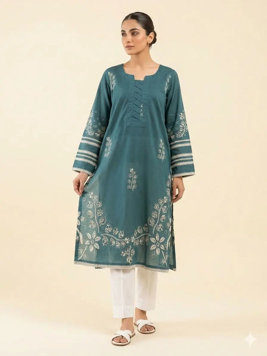 Printed Teal green 2 piece stitched ziab