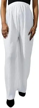 Women's High-Waisted White Pleated Wide-Leg Palazzo Pants ziab