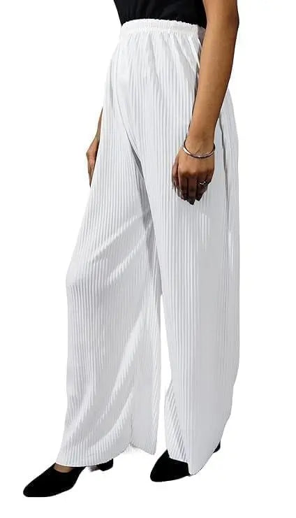 Women's High-Waisted White Pleated Wide-Leg Palazzo Pants ziab