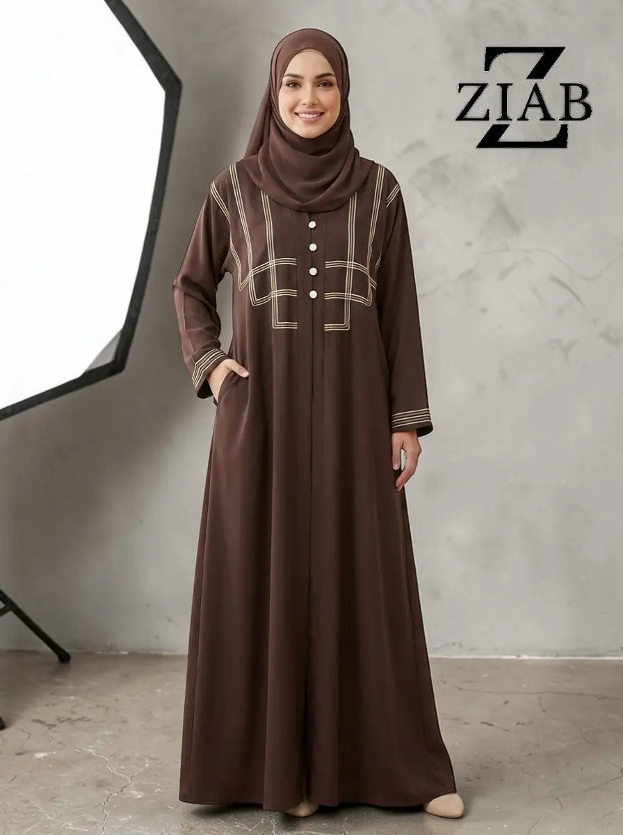 The Triple Grace Abaya (Coffee Brown Edition With Dori Work) ziab