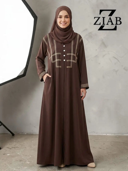 The Triple Grace Abaya (Coffee Brown Edition With Dori Work) ziab